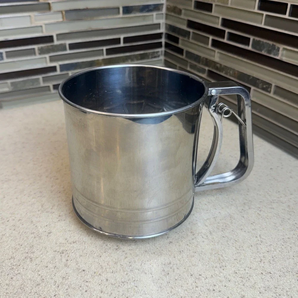 Vintage Stainless Steel Flour Sifter Manual Squeeze Handle Kitchen Baking Tool